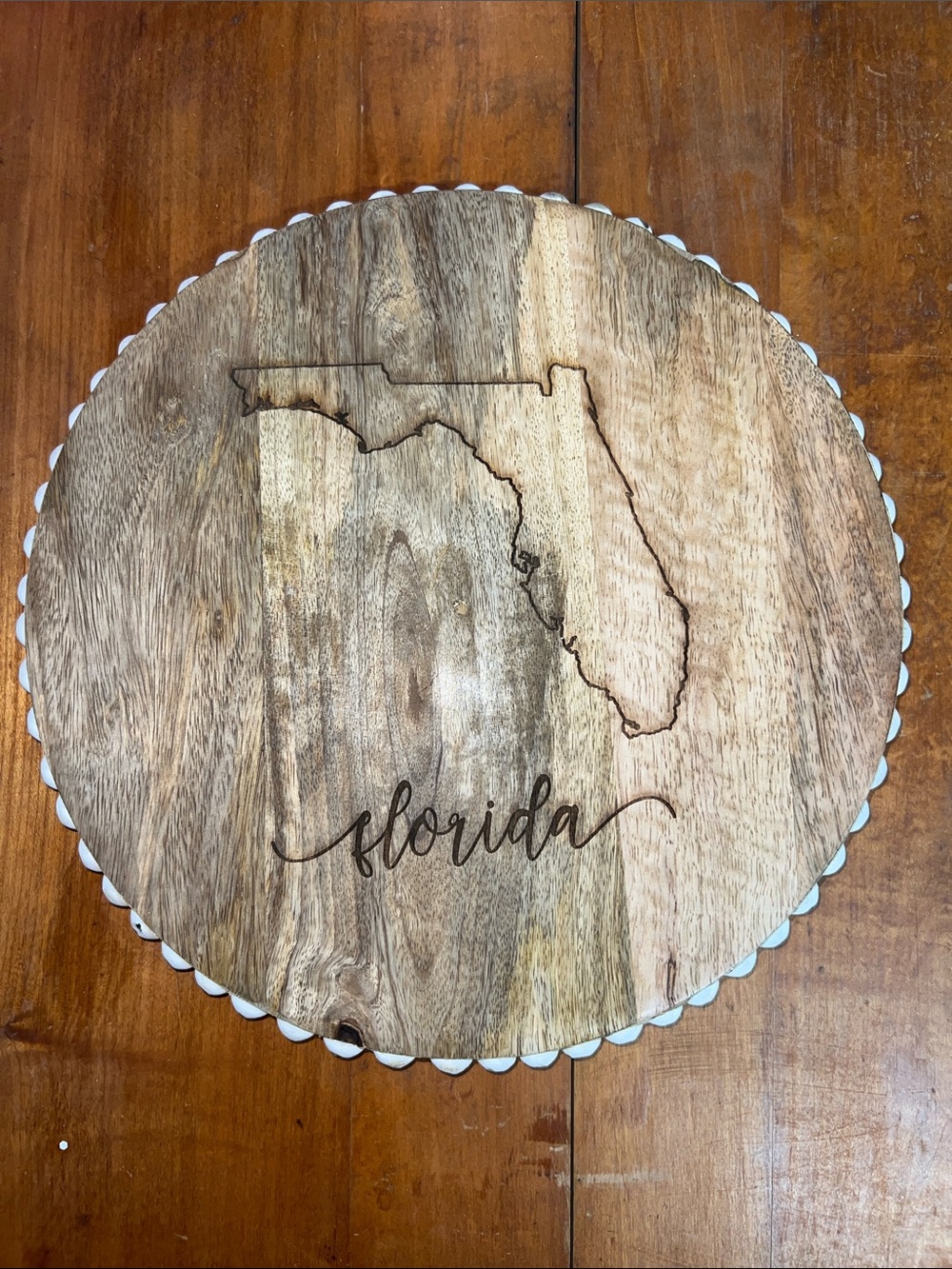Mary Square Florida Wood Round beaded serving board - Natural Wood Tones
